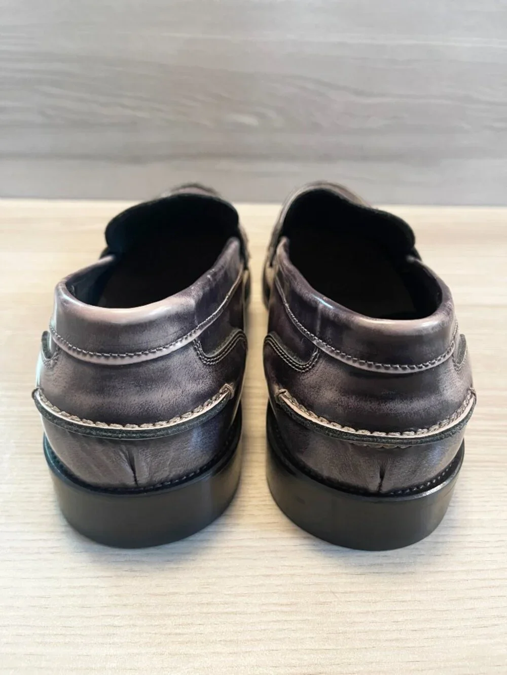 Mario Luiso Italian Leather Penny Loafers Men's EU 46 Gray Slip On Dress Shoes